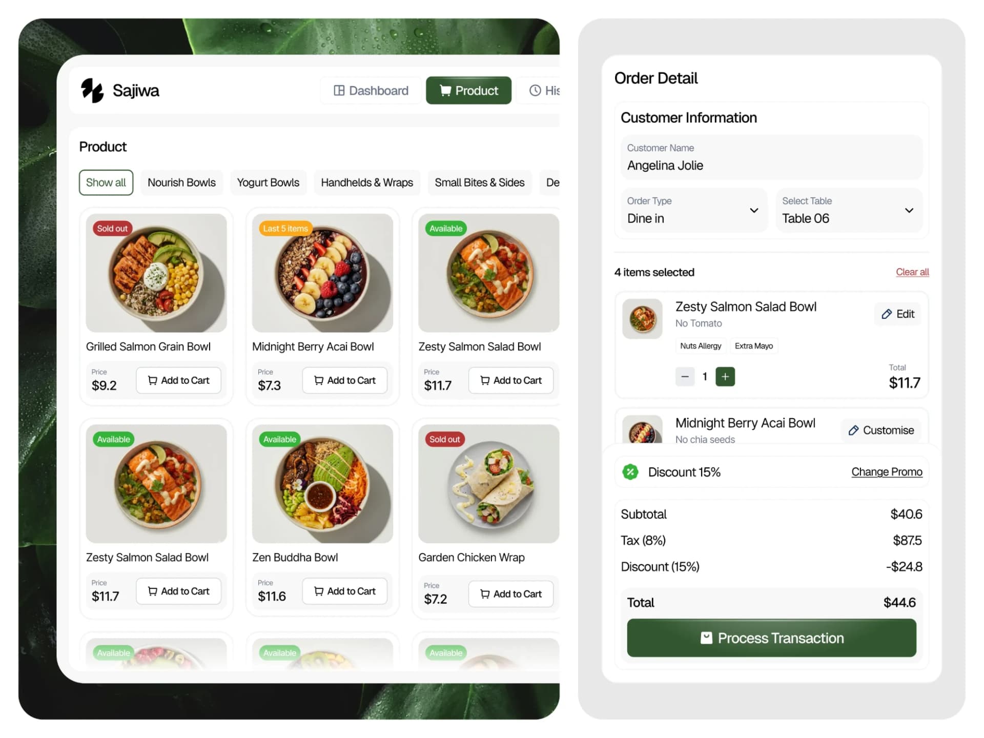 Caisse TOPSYS Resto : catalogue produits par catégorie et détail de commande