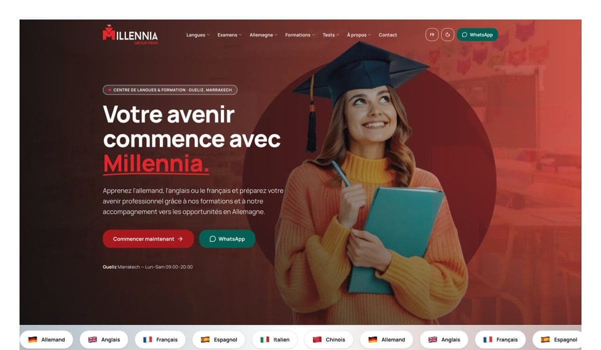Page d’accueil du site Millennia : Votre avenir commence avec Millennia
