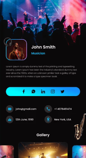 Modèle de vCard E-NFC pour musicien