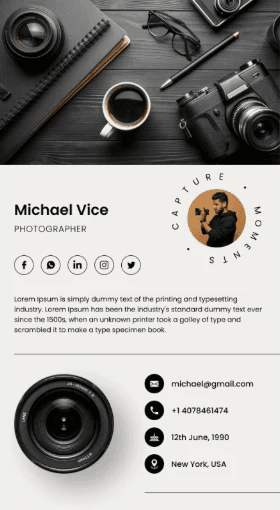 Modèle de vCard E-NFC pour photographe
