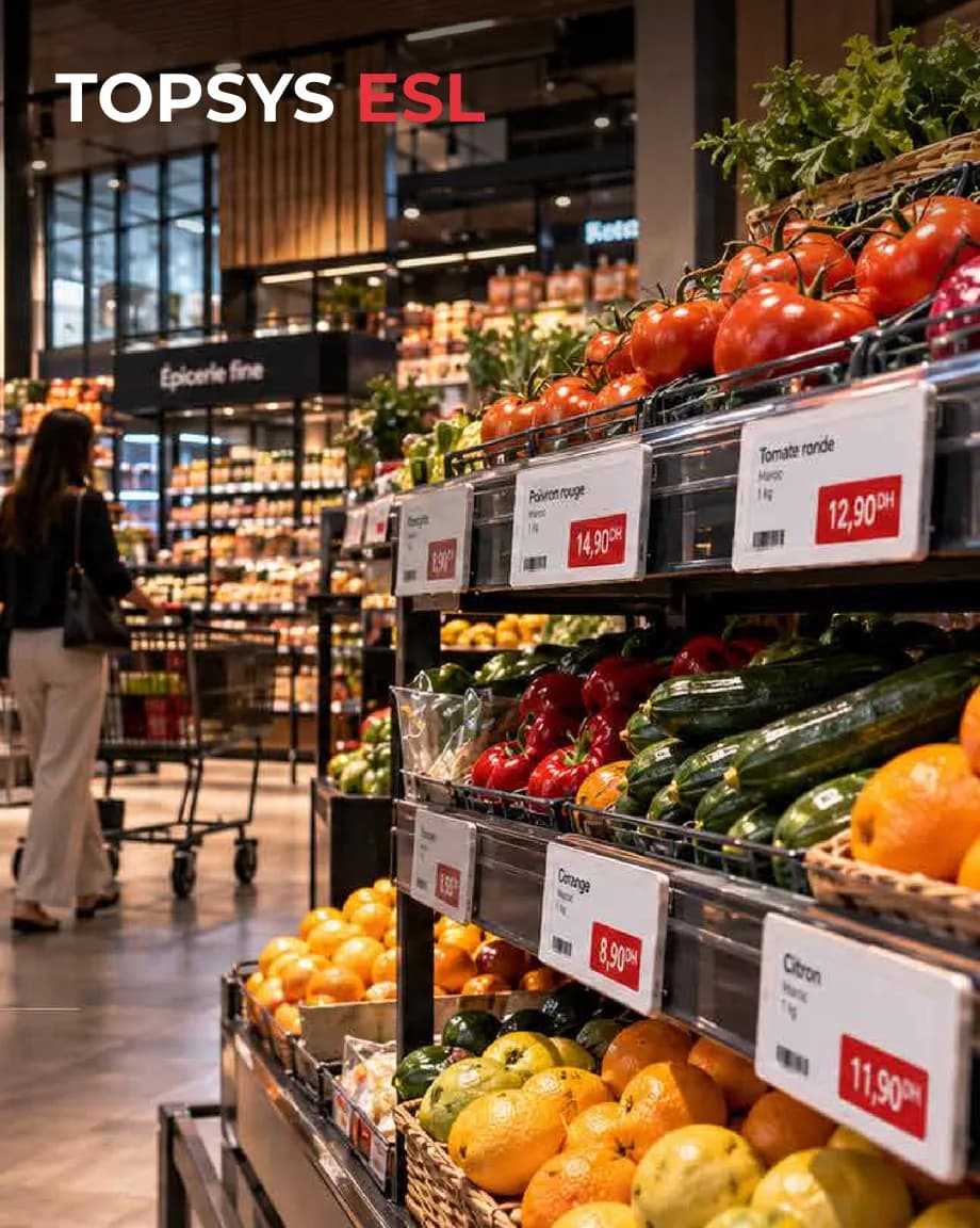 TOPSYS ESL — étiquettes électroniques de gondole en rayon fruits et légumes