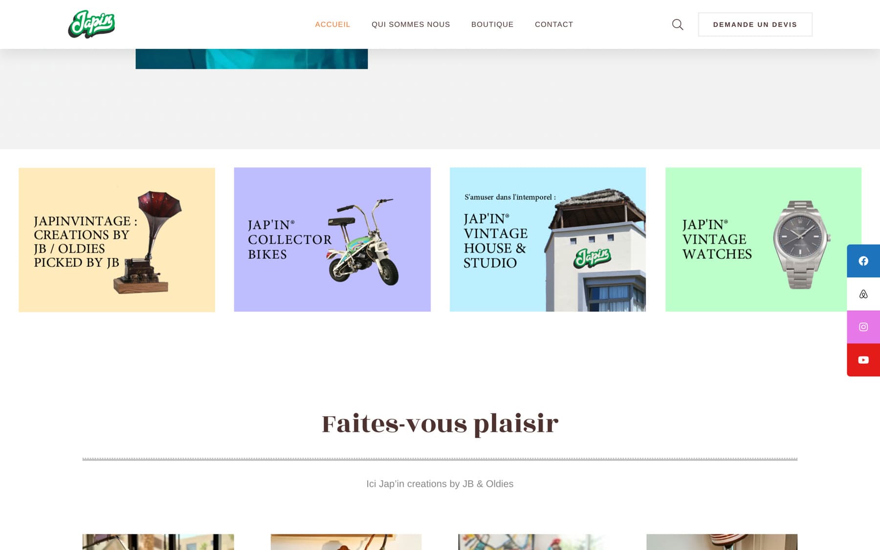 Les quatre univers Jap’in sur la page d’accueil