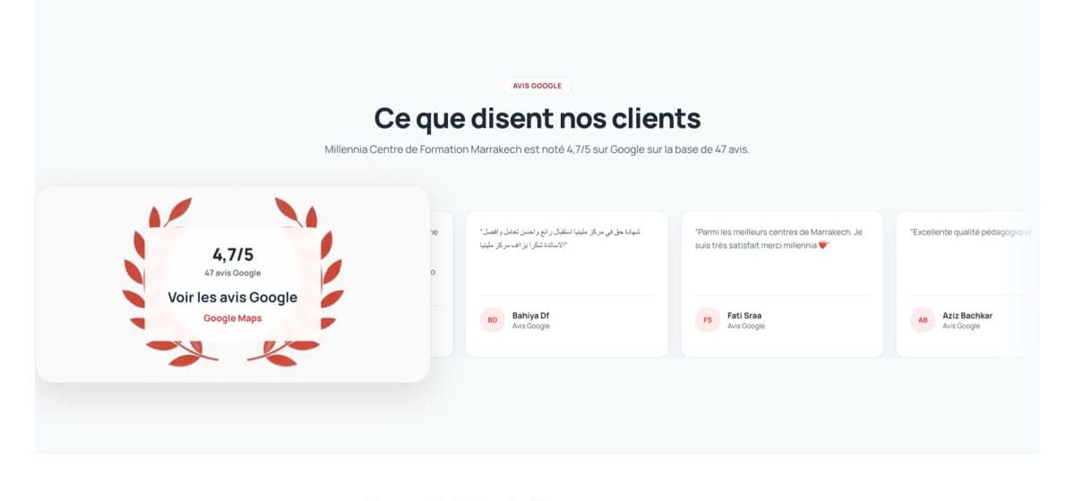 Site Millennia : Avis Google · 4,7/5