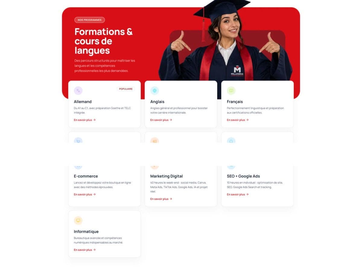 Site Millennia : Formations & cours de langues